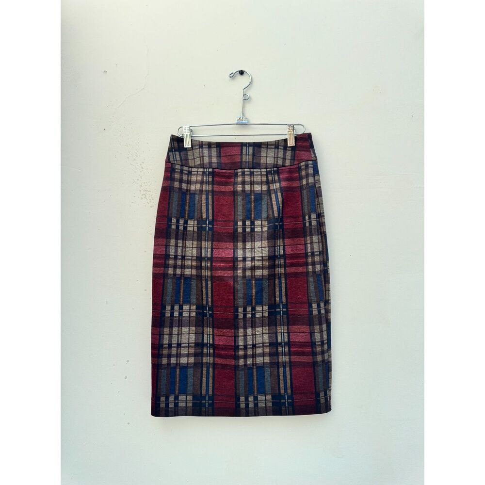 Vintage Y2K Plum Plaid Pencil Skirt Burgundy Navy Multicolor Size 4